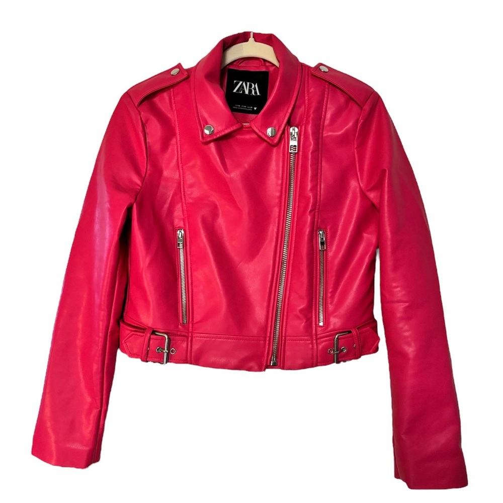 Zara Hot Pink Motorcycle Jacket (Vegan Leather)